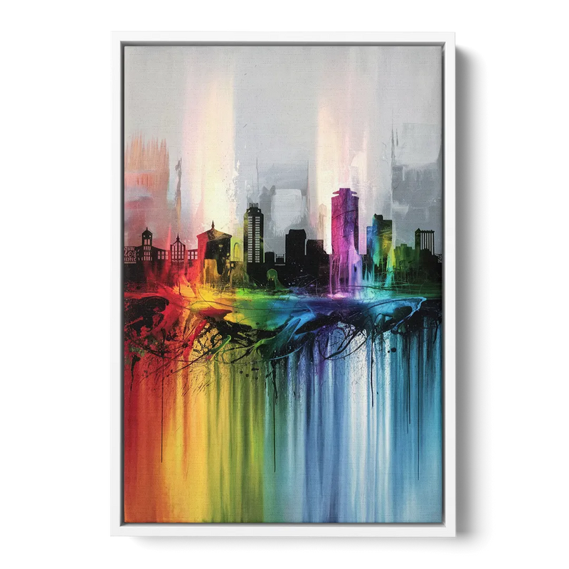 Fayetteville Downtown Skyline Front - White Canvas Wall Art