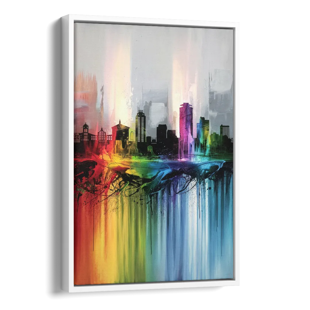 Fayetteville Downtown Skyline Side - White Canvas Wall Art