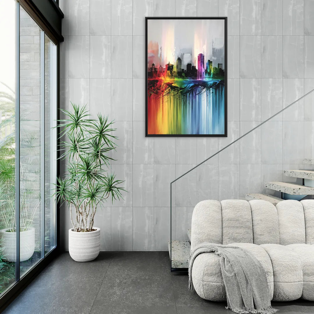 Fayetteville Downtown Skyline - Living Room Black Frame Canvas