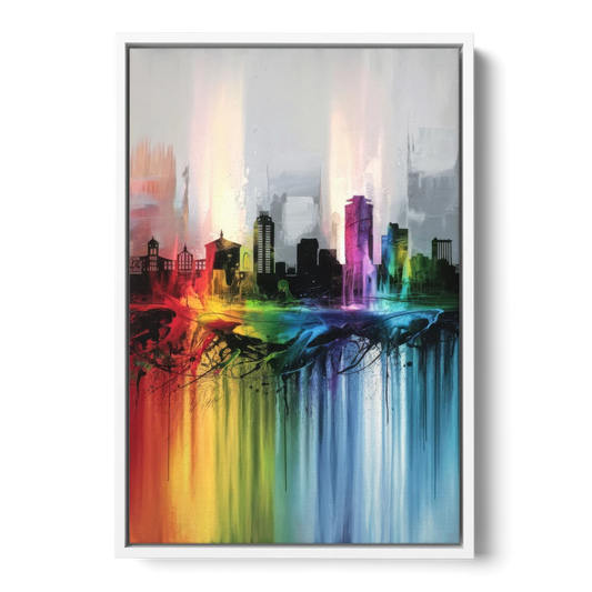 Fayetteville Downtown Skyline - White Framed Canvas Wall Art - Front