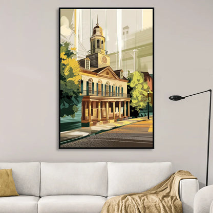 Fayetteville Historic Landmarks Living Room - Black Canvas Wall Art