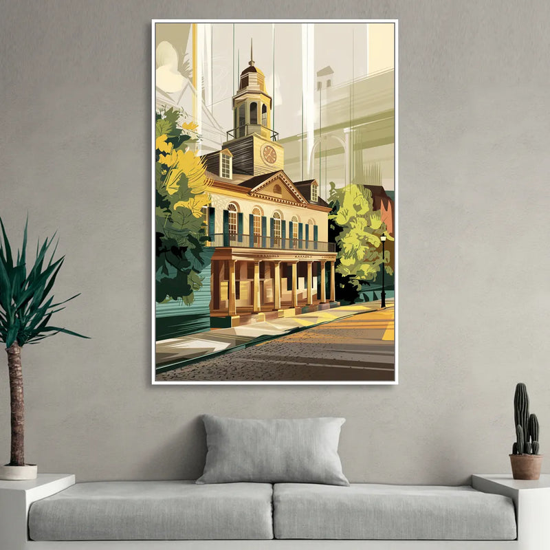 Fayetteville Historic Landmarks Living Room - White Canvas Wall Art