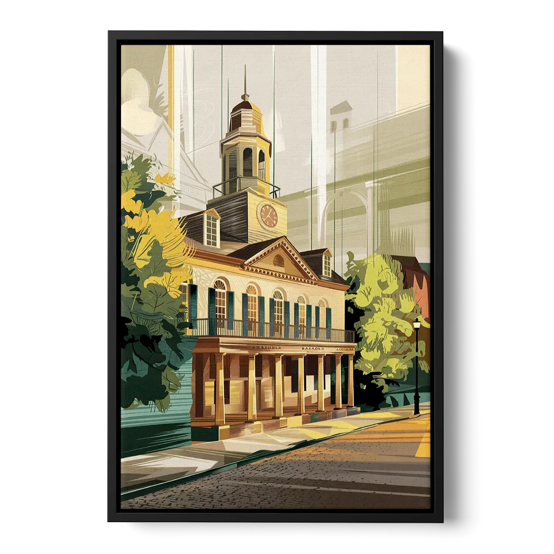 Fayetteville Historic Landmarks Front - Black Canvas Wall Art