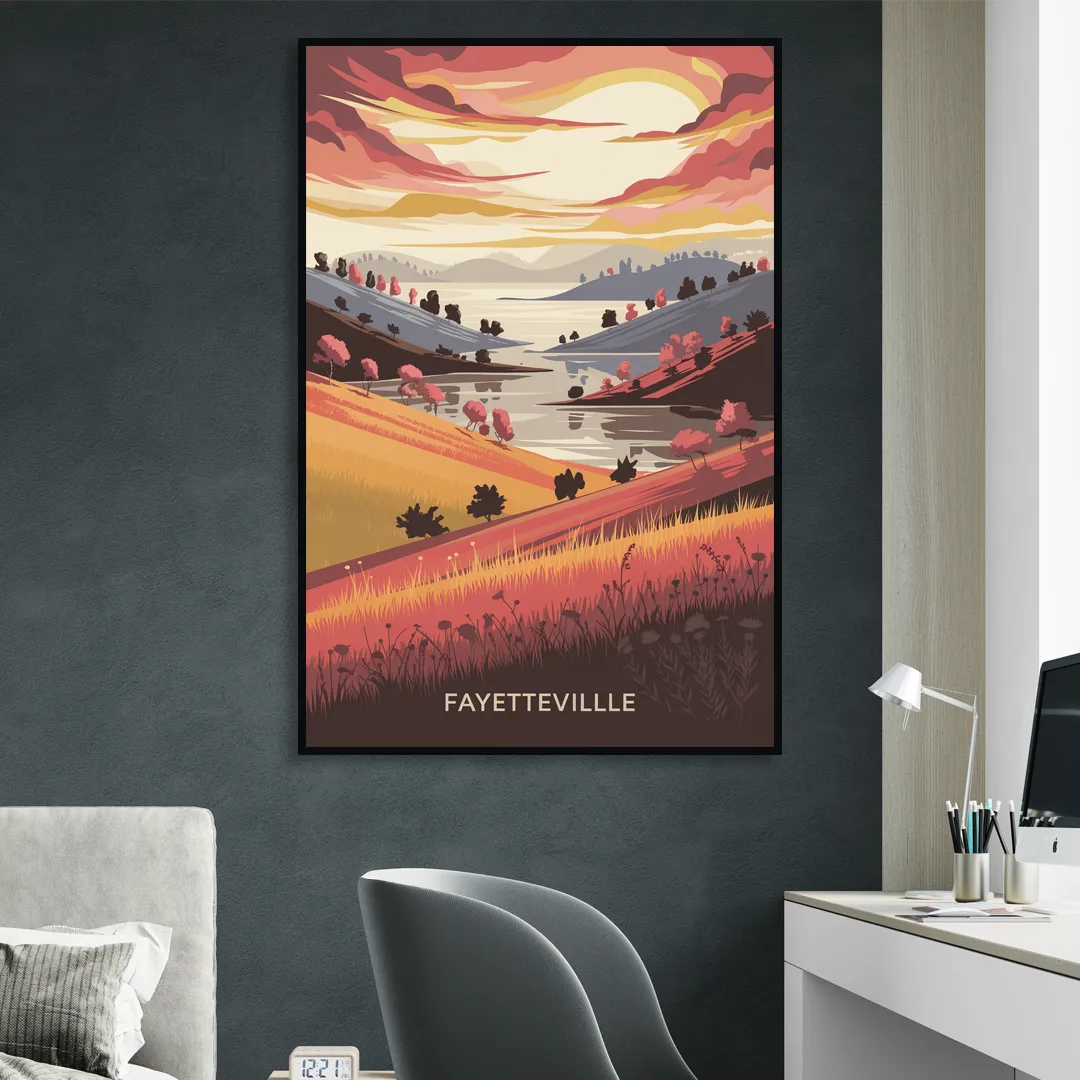 Fayetteville Sunset Views Living Room - Black Canvas Wall Art