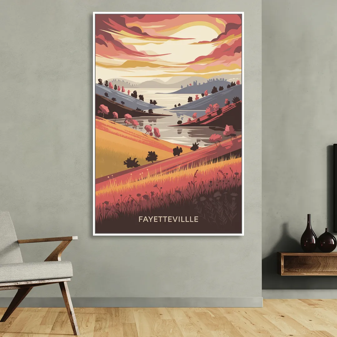 Fayetteville Sunset Views Living Room - White Canvas Wall Art