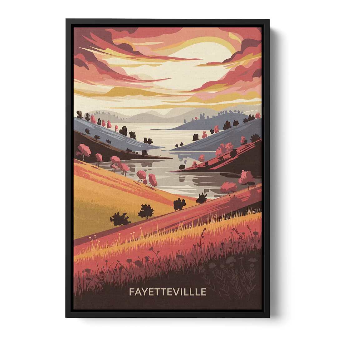 Fayetteville Sunset Views Front - Black Canvas Wall Art