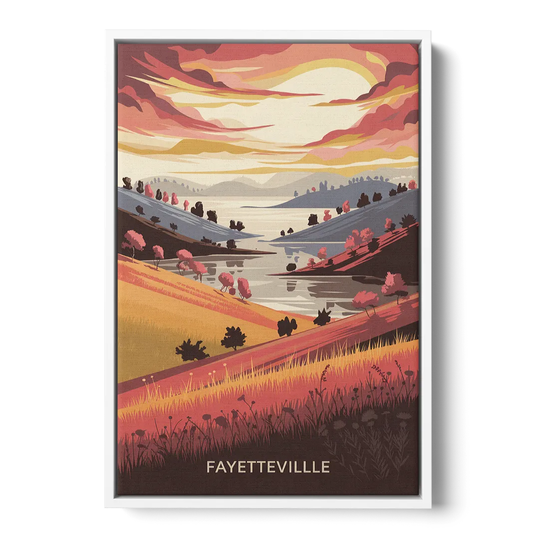 Fayetteville Sunset Views Front - White Canvas Wall Art