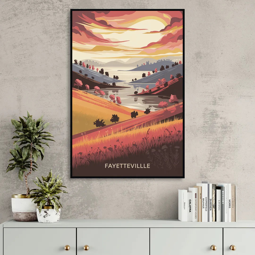 Fayetteville Sunset Views Sitting Room - Black Canvas Wall Art