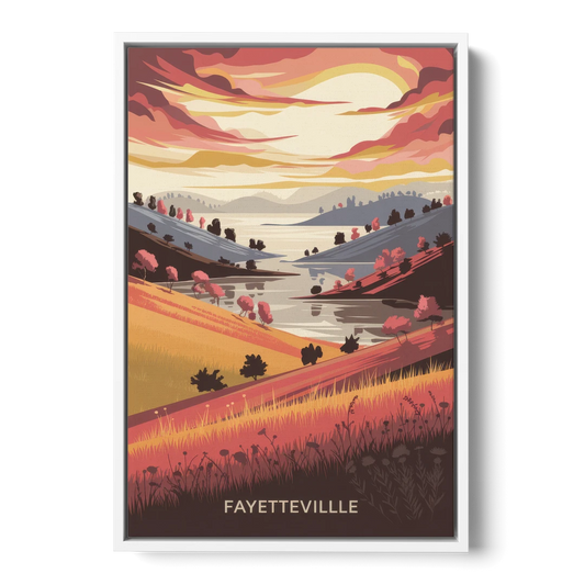 Fayetteville Sunset Views - White Framed Canvas Wall Art - Front