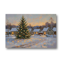 Festive Wall Art Tree in the Village Square - Canvas Wall Art - Front