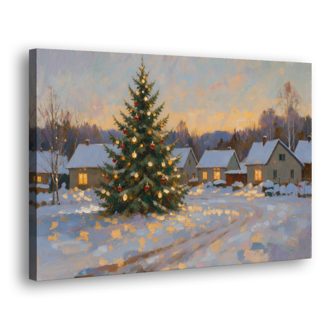 Festive Wall Art Tree in the Village Square - Canvas Wall Art - Side