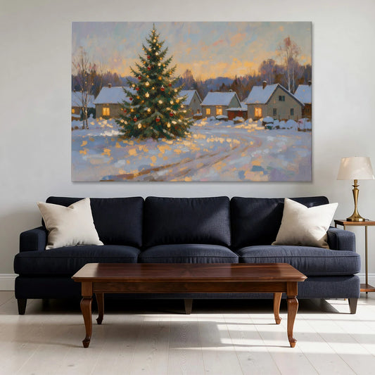 Festive Wall Art Tree in the Village Square - Canvas Wall Art - Sofa - 60x40