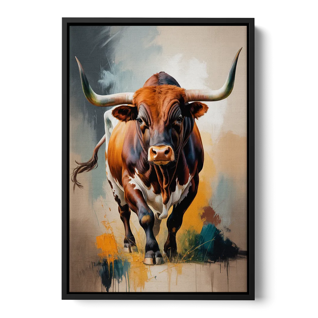 Fiery Longhorn Spirit Front - Black Canvas Wall Art