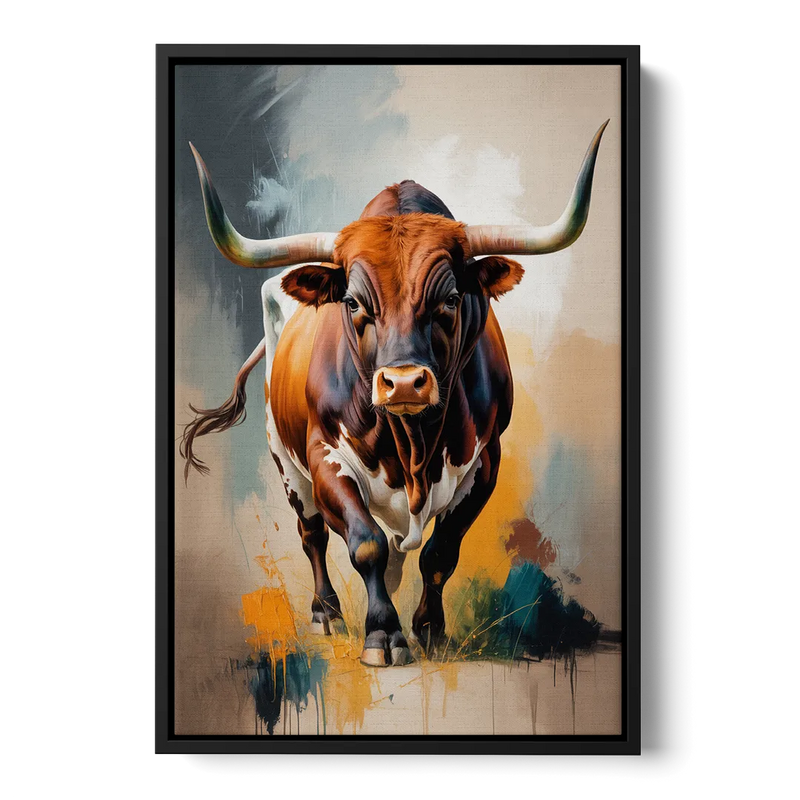 Fiery Longhorn Spirit Front - Black Canvas Wall Art