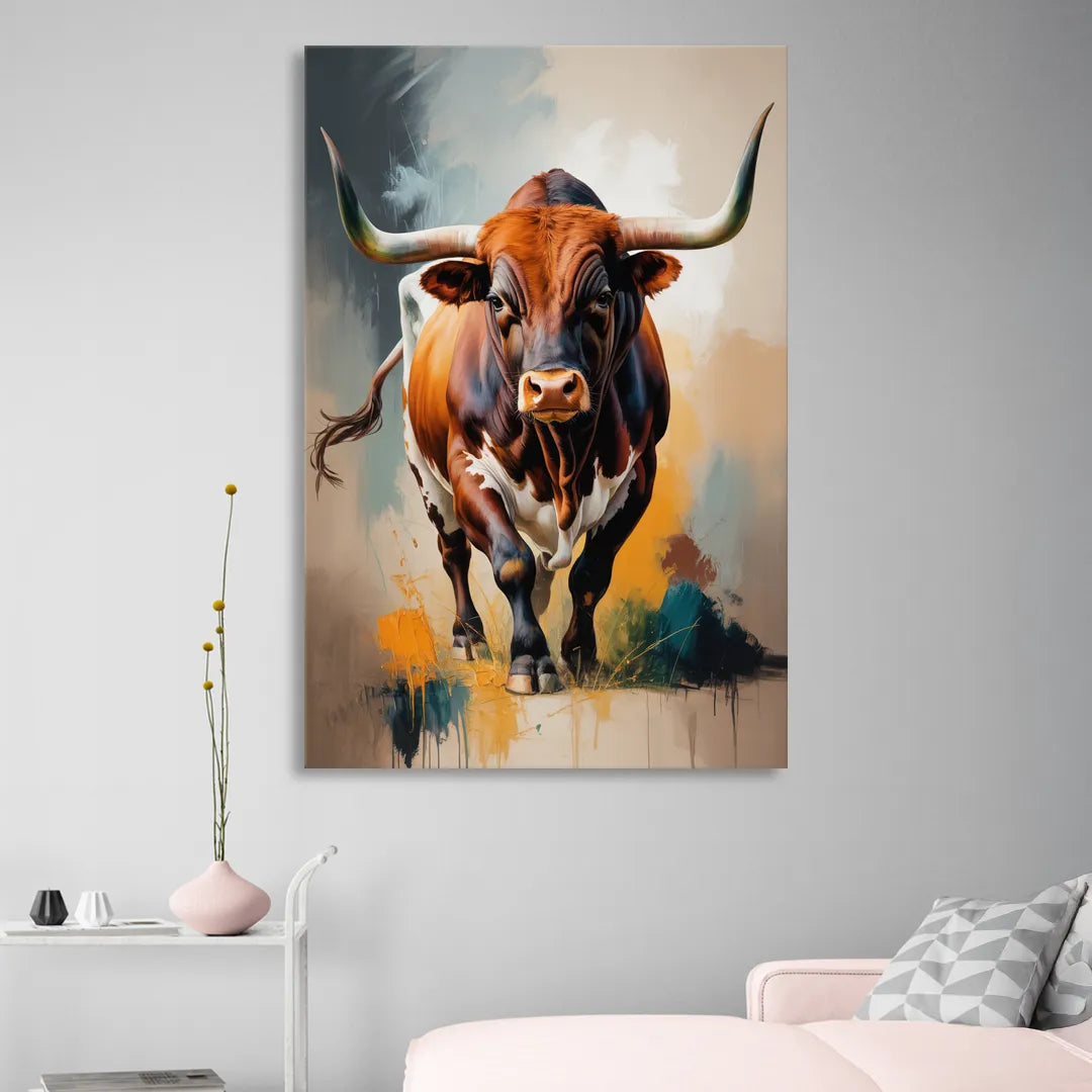 Fiery Longhorn Spirit Living Room - Canvas Wall Art