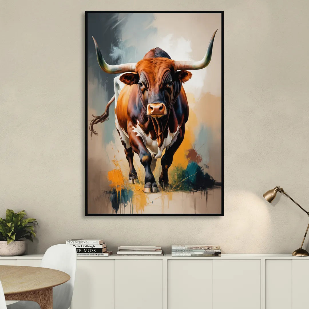 Fiery Longhorn Spirit Sitting Room - Black Canvas Wall Art