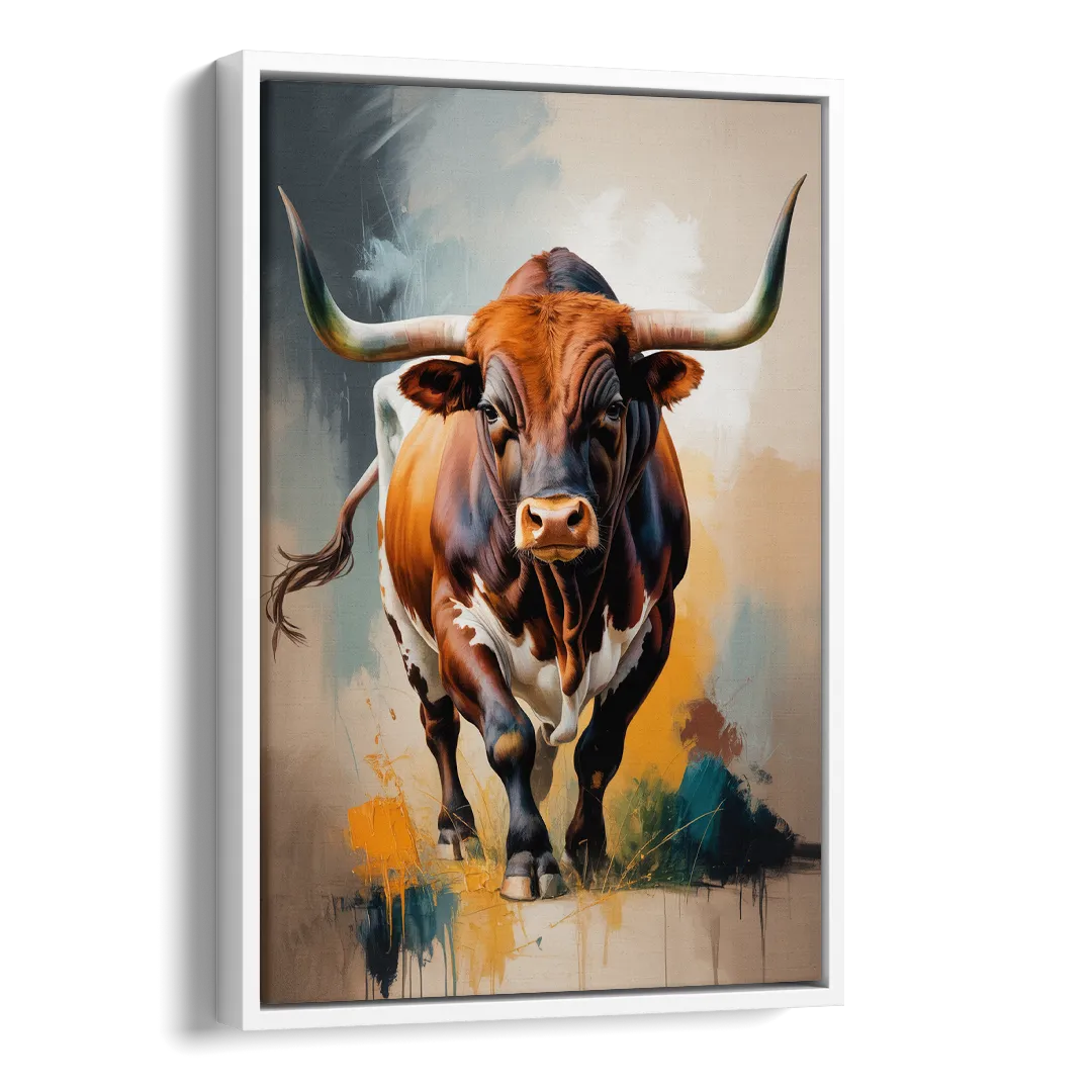 Fiery Longhorn Spirit Side - White Canvas Wall Art