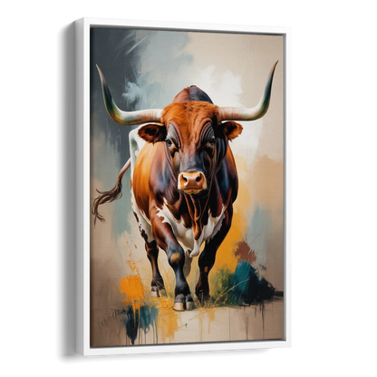 Fiery Longhorn Spirit Side - White Canvas Wall Art