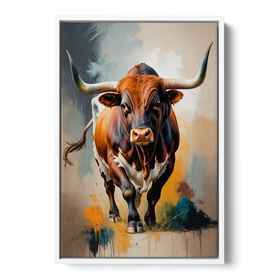 Fiery Longhorn Spirit - White Frame Canvas