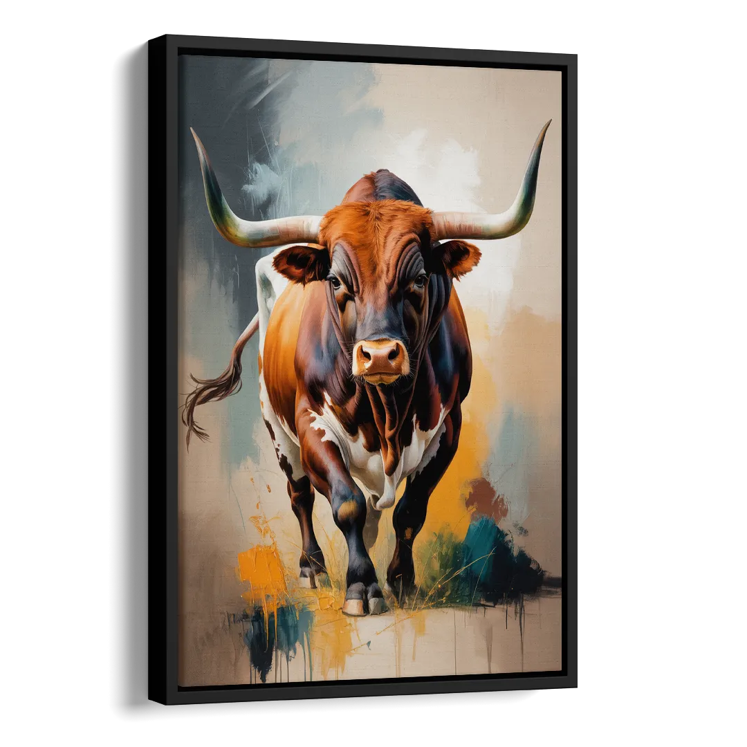 Fiery Longhorn Spirit Side - Black Canvas Wall Art