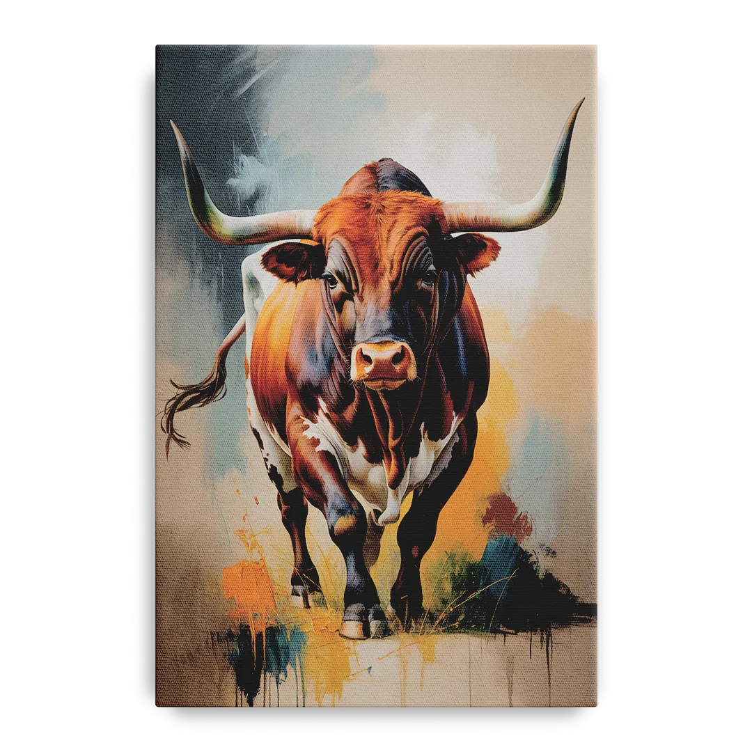 Fiery Longhorn Spirit Front - Canvas Wall Art