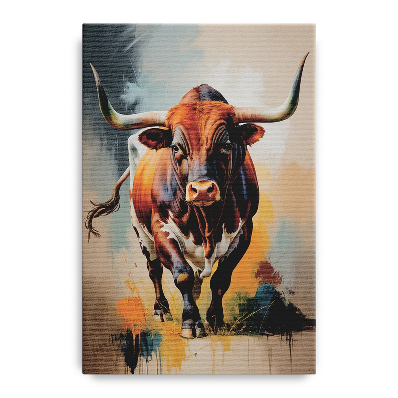 Fiery Longhorn Spirit Front - Canvas Wall Art
