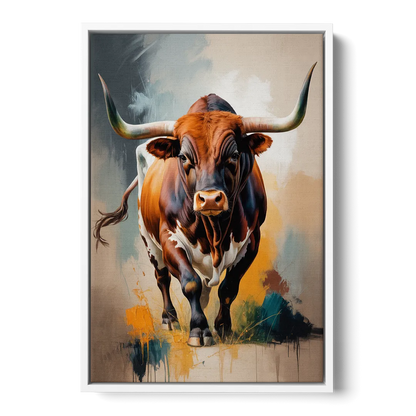 Fiery Longhorn Spirit Front - White Canvas Wall Art