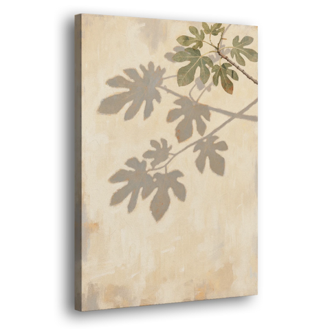 Fig Leaf Shadows on a Sunlit Limewashed Wall - Canvas Wall Art - Side