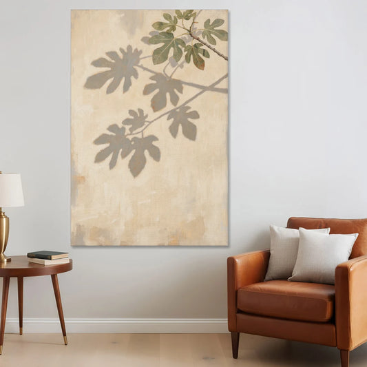Fig Leaf Shadows on a Sunlit Limewashed Wall - Canvas Wall Art - Sofa - 40x60