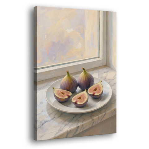 Fig Painting on a Marble Windowsill - Canvas Wall Art - Side