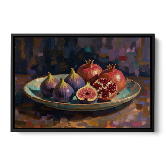 Figs and Pomegranates for the Dining Room - Black Framed Canvas Wall Art - Front