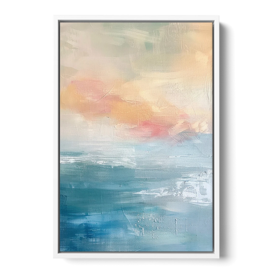 First Light on Water - White Framed Canvas Wall Art - Front