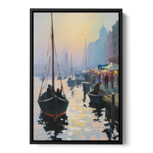 Fischmarkt Sunrise - Black Framed Canvas Wall Art - Front