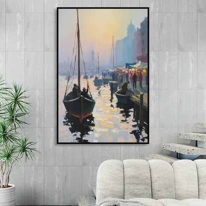 Fischmarkt Sunrise Living Room - Black Canvas Wall Art
