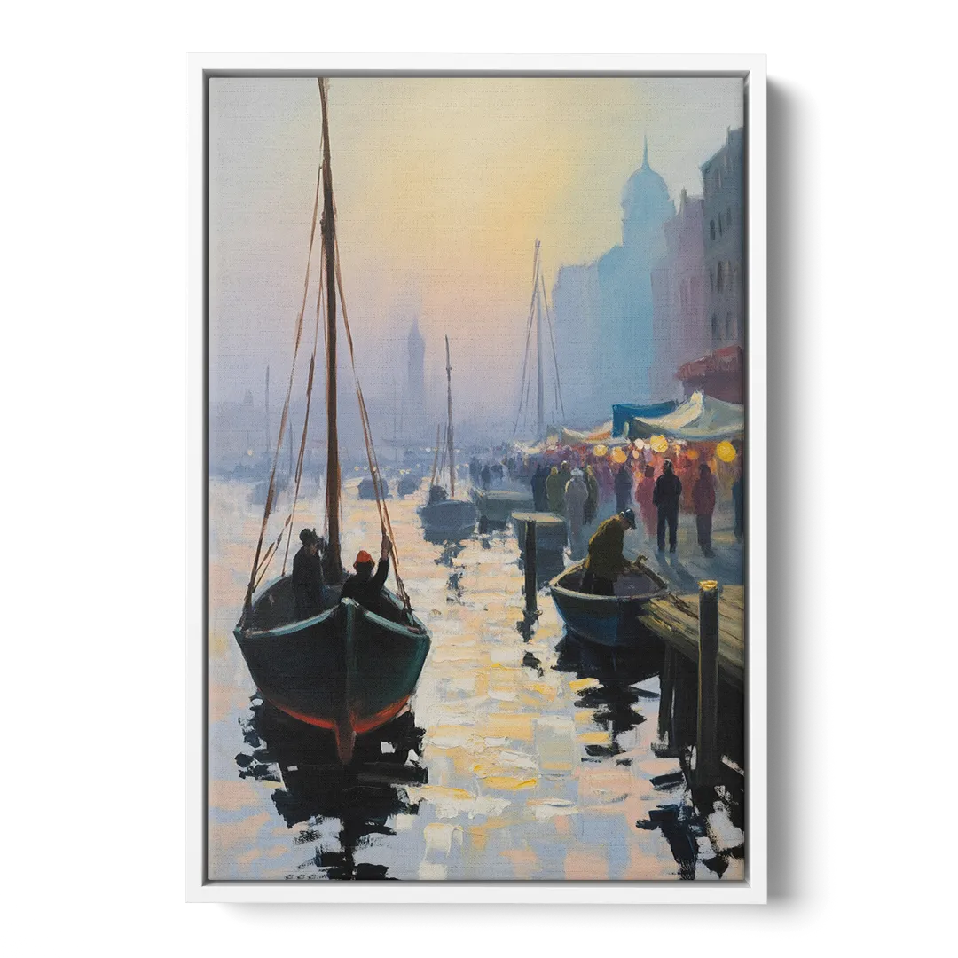 Fischmarkt Sunrise Front - White Canvas Wall Art