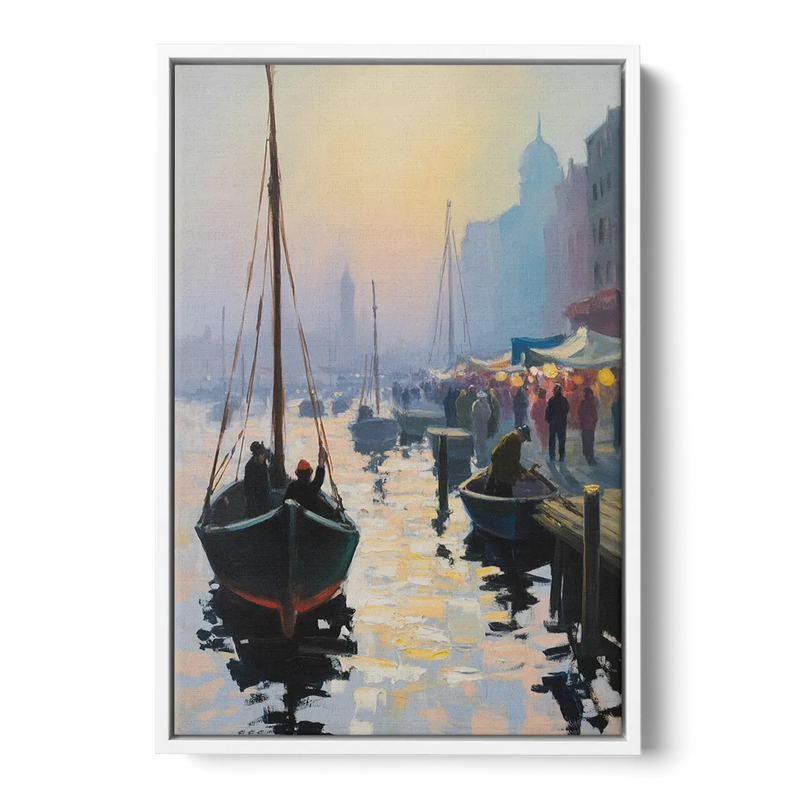 Fischmarkt Sunrise Front - White Canvas Wall Art