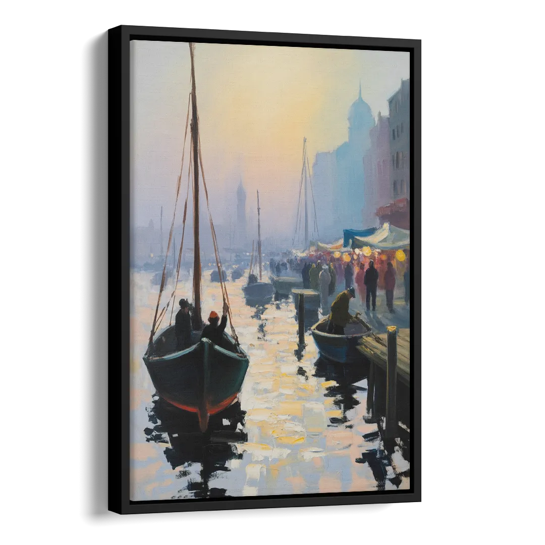 Fischmarkt Sunrise Side - Black Canvas Wall Art