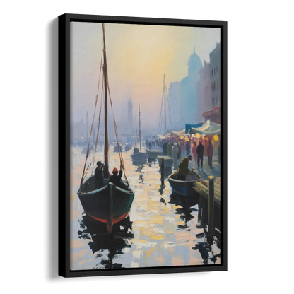 Fischmarkt Sunrise Side - Black Canvas Wall Art