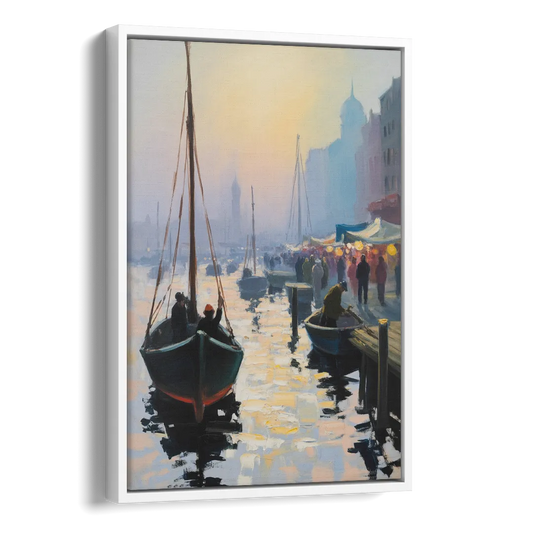Fischmarkt Sunrise Side - White Canvas Wall Art