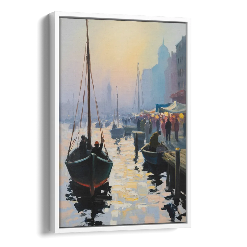 Fischmarkt Sunrise Side - White Canvas Wall Art