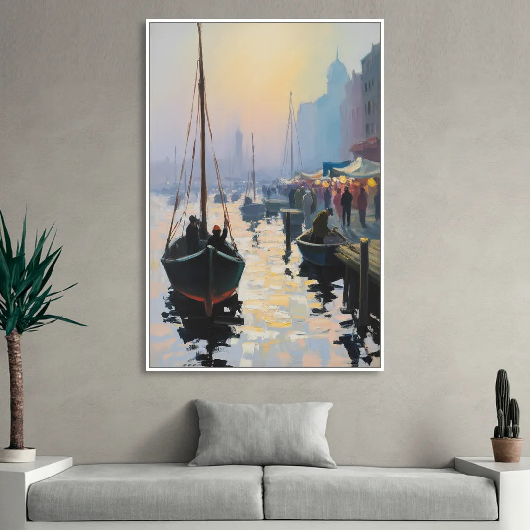 Fischmarkt Sunrise Sitting Room - White Canvas Wall Art
