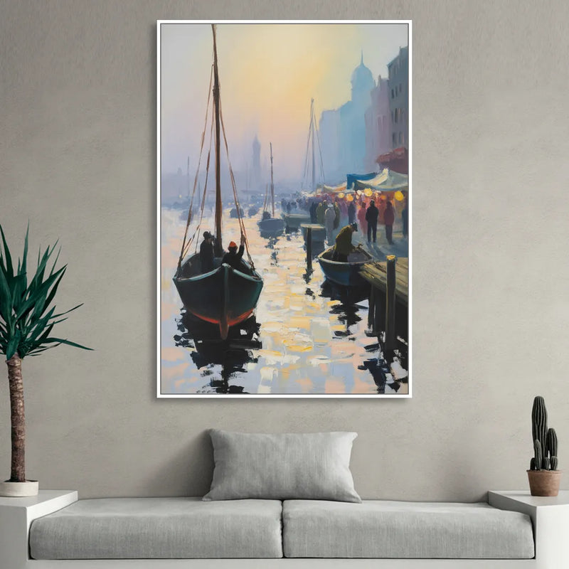 Fischmarkt Sunrise Sitting Room - White Canvas Wall Art