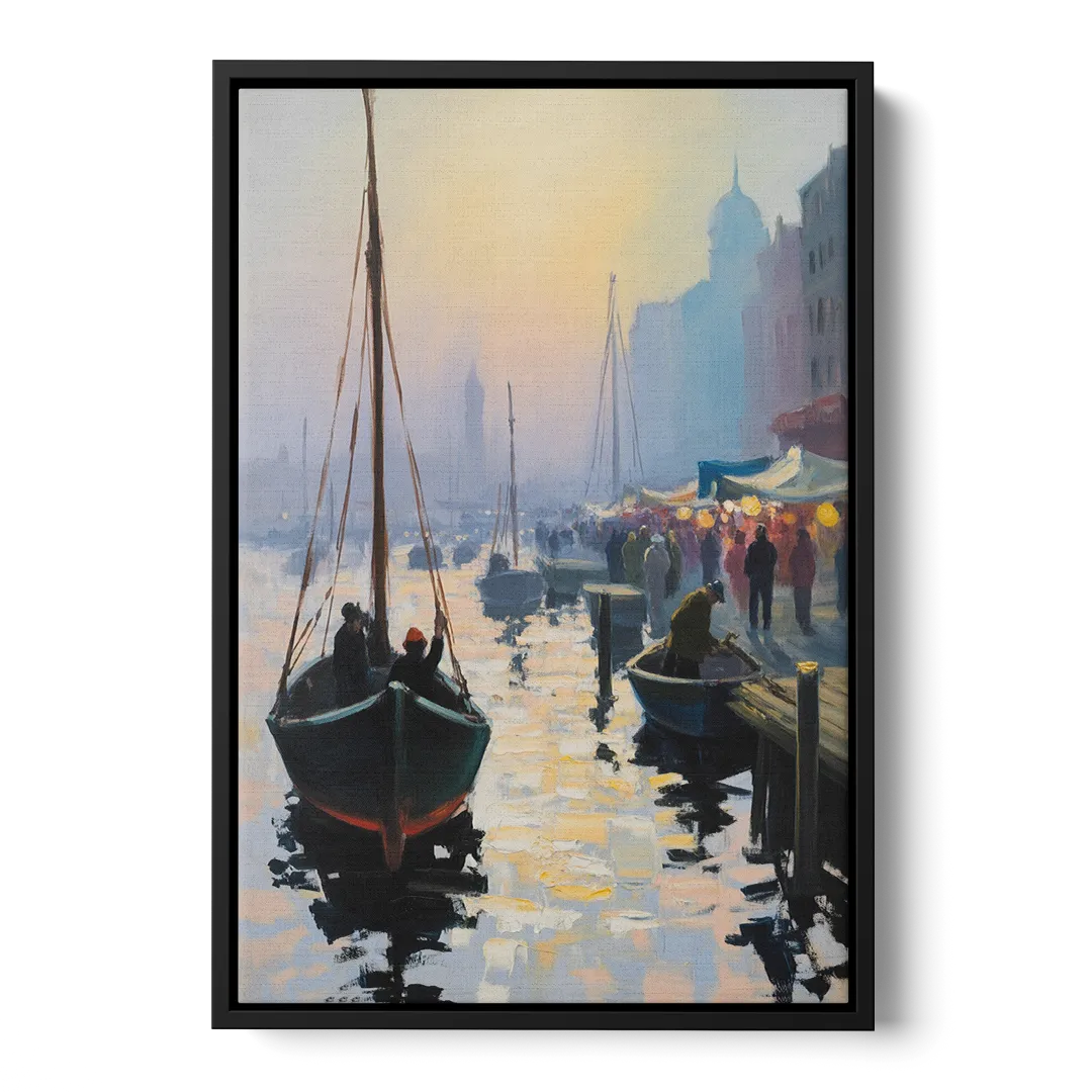 Fischmarkt Sunrise Front - Black Canvas Wall Art