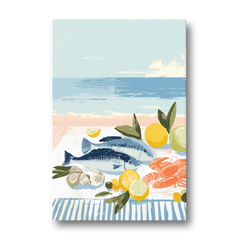 Fish Painting with Lemons by the Sea - Canvas Wall Art - Front