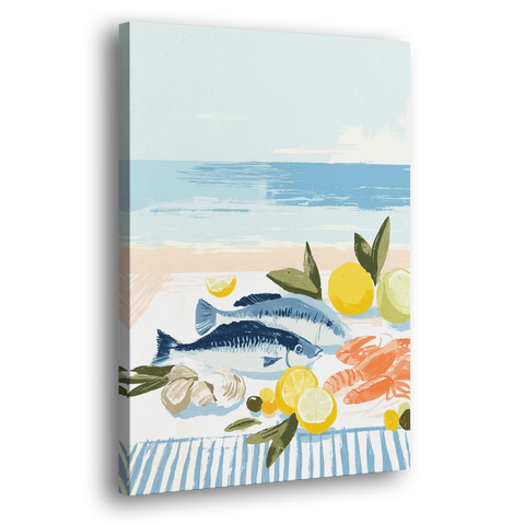 Fish Painting with Lemons by the Sea - Canvas Wall Art - Side