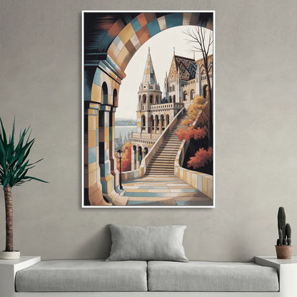 Fisherman's Bastion View Living Room - White Canvas Wall Art