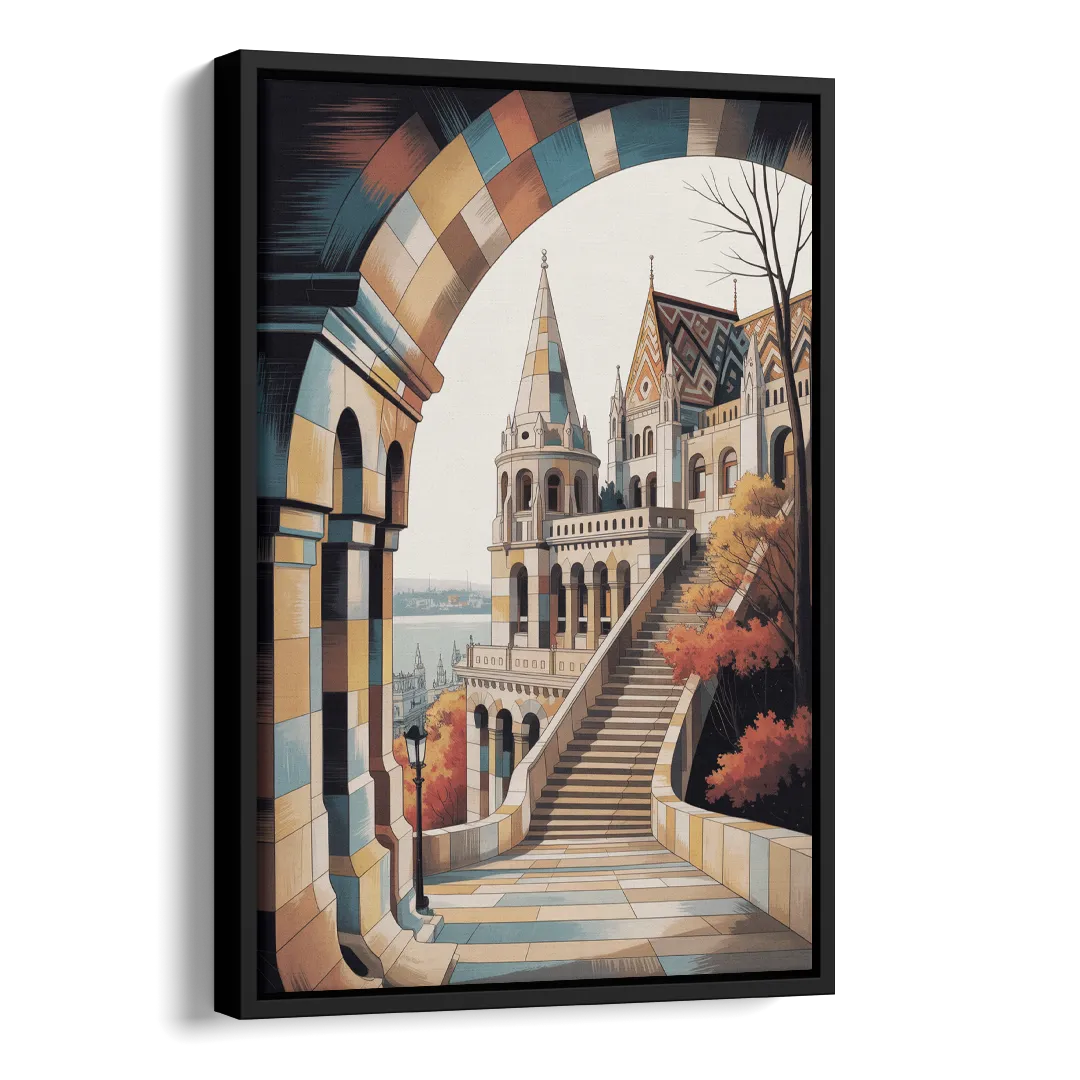 Fisherman's Bastion View Side - Black Canvas Wall Art