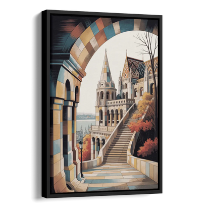 Fisherman's Bastion View Side - Black Canvas Wall Art