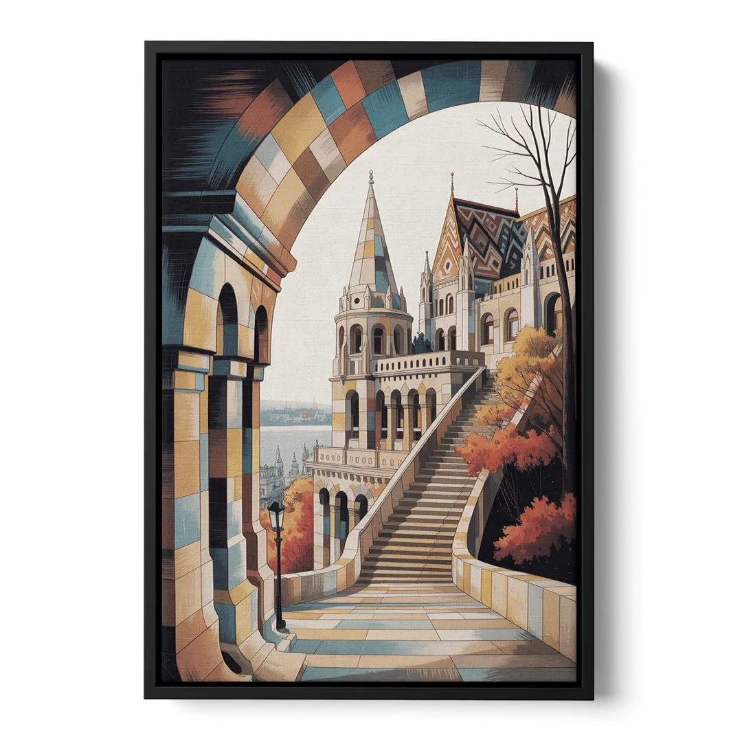 Fisherman's Bastion View Front - Black Canvas Wall Art
