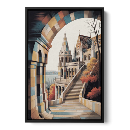 Fisherman's Bastion View Front - Black Canvas Wall Art